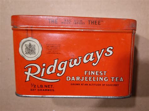 famous tea in red metal box|Vintage red tin box Ridgways Limited Fine darjeeling tea. Made .